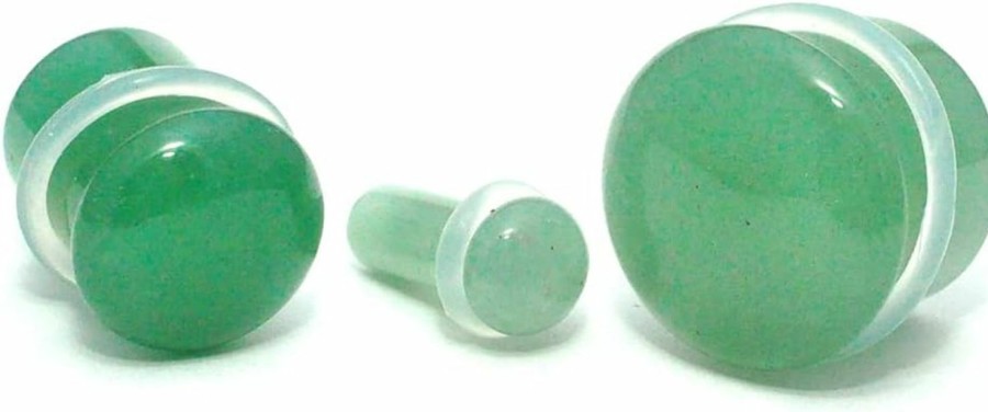 Mystic Metals Body Jewelry Pair Of Green Aventurine Single Flare Plugs With Clear O-Ring (Stn-689) Body Piercing Plugs