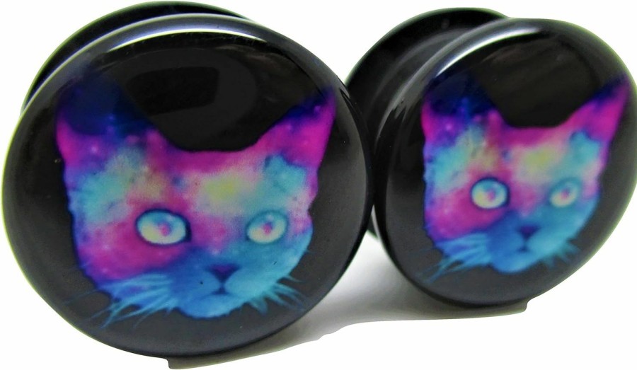 Pierced Republic Pierced Republic Space Cat Ear Plugs - Acrylic - Screw-On - New *Pair* - 8 Sizes Body Piercing Plugs