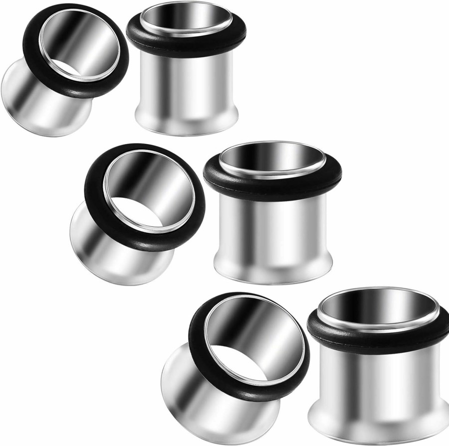 BIG GAUGES Big Gauges 3 Pairs 316L Surgical Steel Single Flared Piercing Jewelry Stretcher Ear Plug O-Ring Earring Lobe Tunnel Body Piercing Plugs