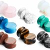 CABBE KALLO Natural Stone Ear Plugs Stretching Gauges Kit,16Pcs Mixed 6Mm-20Mm Saddle Double Flare Tunnel Uni Earrings Body Jewelry Body Piercing Plugs