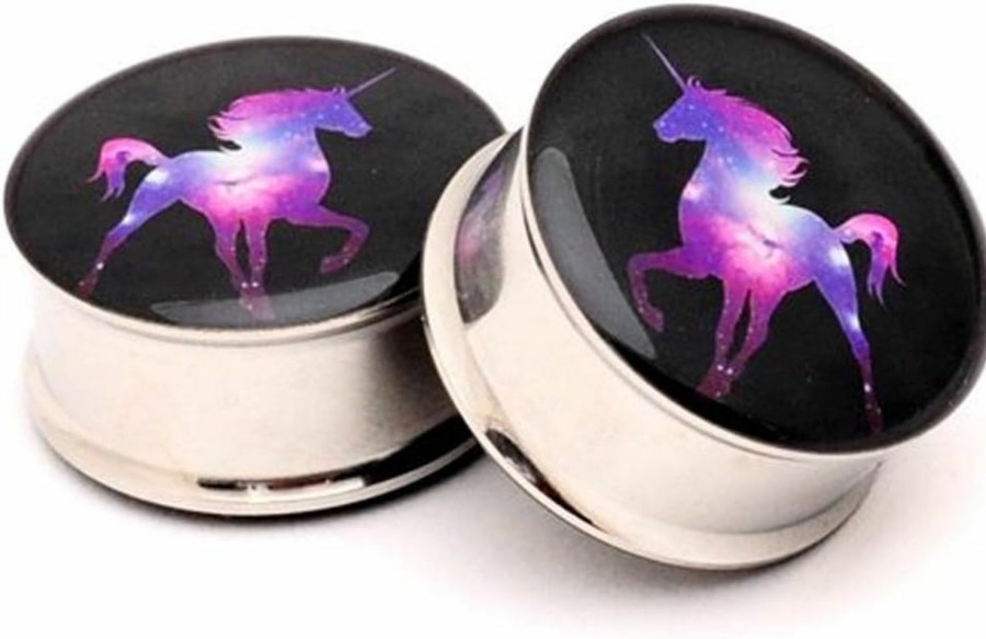 Mystic Metals Body Jewelry Mystic Metals Body Jewelry Galaxy Unicorn Picture Plugs - 1 Inch - 25Mm - Sold As A Pair Body Piercing Plugs