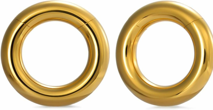 PONWAG 1 Pair Seamless Ear Weight Hoop Gauge Earrings For Stretched Ears Dangle Gauge Hanger 2G 0G 00G Plug Tunnels For Ear Women Body Piercing Jewelry Body Piercing Plugs