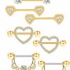 Tatuo Tatuo 4 Pairs Stainless Steel Nipple Rings Tongue Ring Piercing Body Jewelry Barbell Cz Heart Shape Rings For Women Girls Body Piercing Plugs