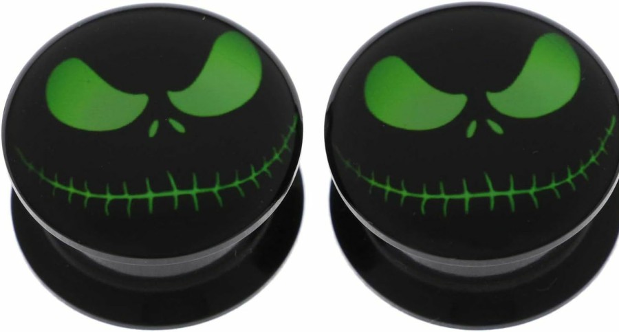 Oasis Plus Balala Black Acrylic Green Halloween Skull Ear Gauges Piercing Tunnels Plugs Statement Earrings Body Piercing Plugs