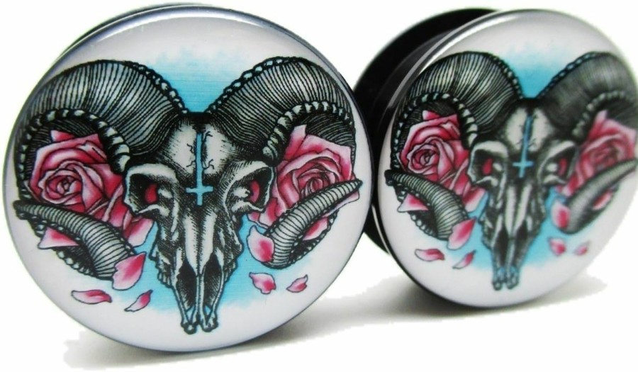 Pierced Republic Pierced Republic Ram & Flower Ear Plugs - Acrylic Screw-On - 12 Sizes Pair Body Piercing Plugs