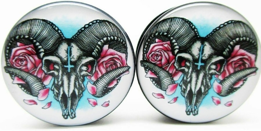 Pierced Republic Pierced Republic Ram & Flower Ear Plugs - Acrylic Screw-On - 12 Sizes Pair Body Piercing Plugs