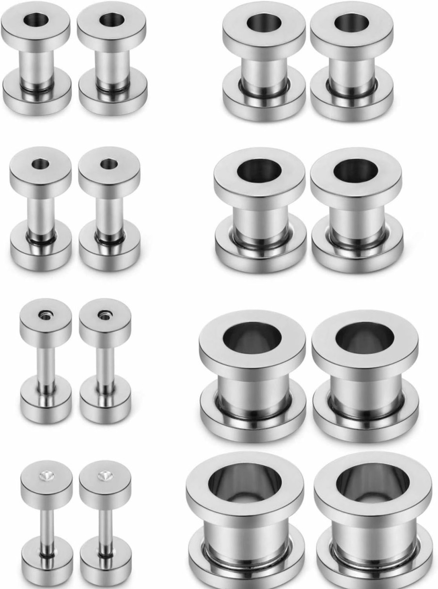 Lcolyoli Lcolyoli Screw Fit Ear Gauges Kit Surgical Steel Tunnel Expander Earrings Earlobe Plugs Stretching Body Piercing Jewelry Set For Women Men 14G-00G 8 Pairs Body Piercing Plugs