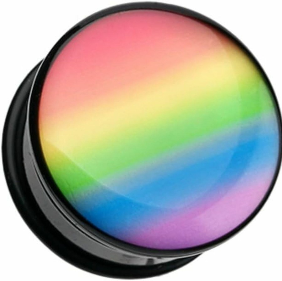 WildKlass Jewelry Pastel Rainbow Gradient Single Flared Wildklass Ear Gauge Plug (Sold As Pairs) Body Piercing Plugs