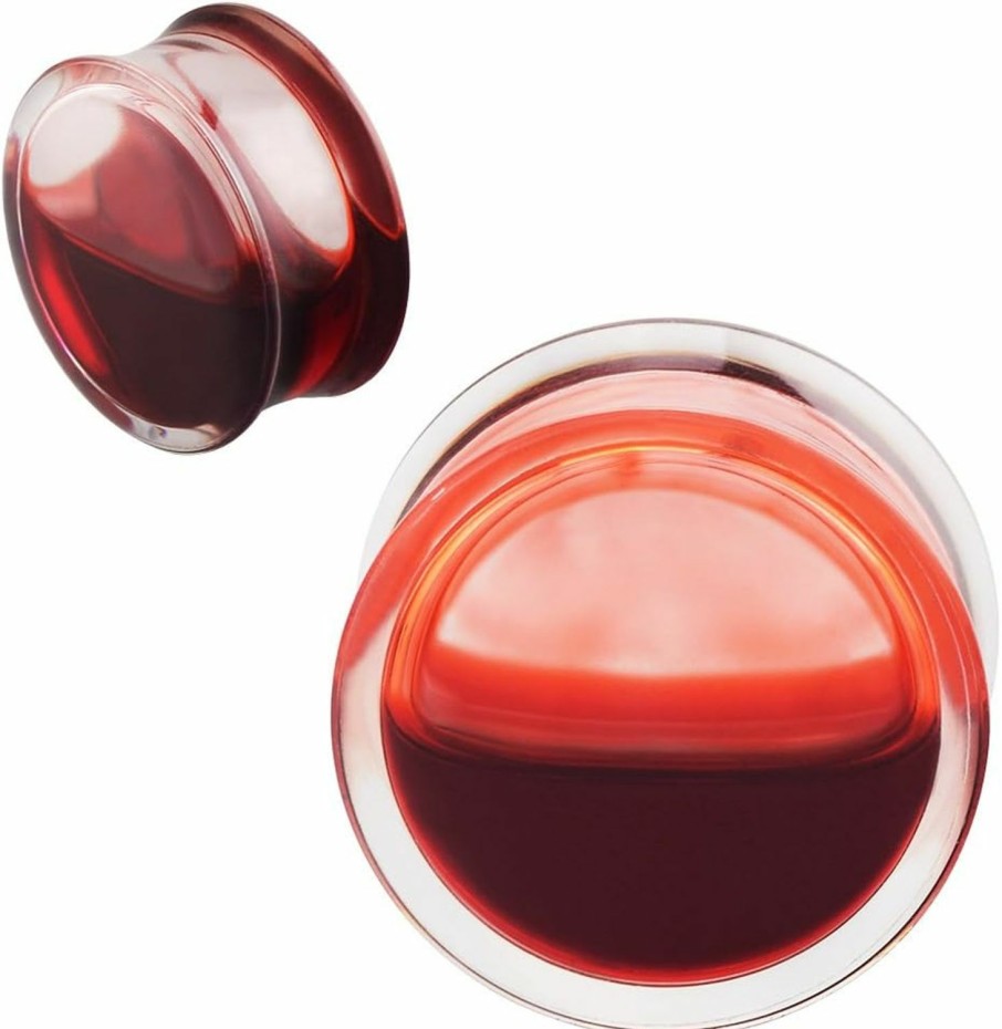 Longbeauty Longbeauty 2Pcs Acrylic Red Liquid Blood Double Flare Ear Tunnels Expander Plugs Stretcher Gauge 0G-5/8 Body Piercing Plugs