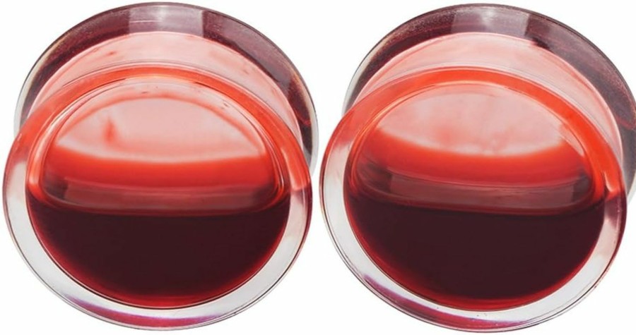 Longbeauty Longbeauty 2Pcs Acrylic Red Liquid Blood Double Flare Ear Tunnels Expander Plugs Stretcher Gauge 0G-5/8 Body Piercing Plugs