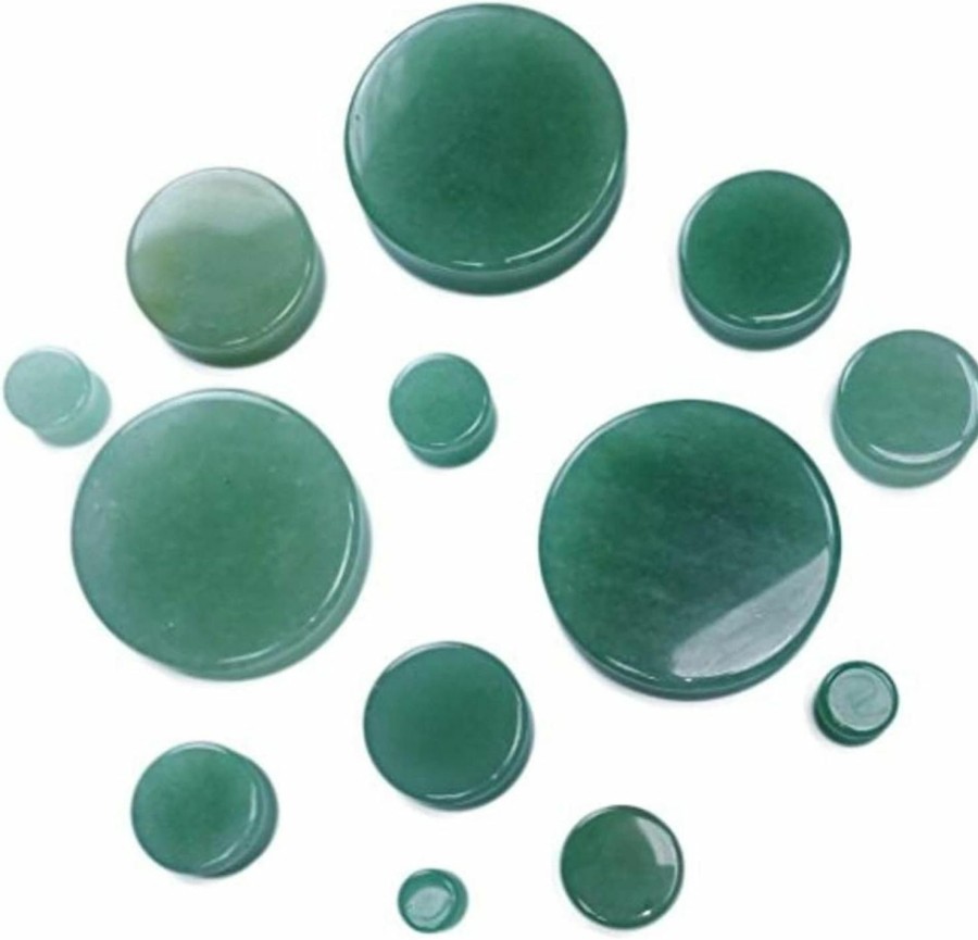 Generic Pair 8G (3Mm) Green Aventurine Stone Plugs Double Flare Gauges Jade Organic Ear Tunnels (2Pcs) Body Piercing Plugs