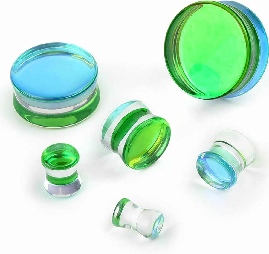 CHUANCI Pair Green Glass Double Flare Solid Ear Plug Expander Purple Glass Ear Gauge Tunnel Body Piercing Jewelry 6Mm-25Mm/2G-1'' Body Piercing Plugs