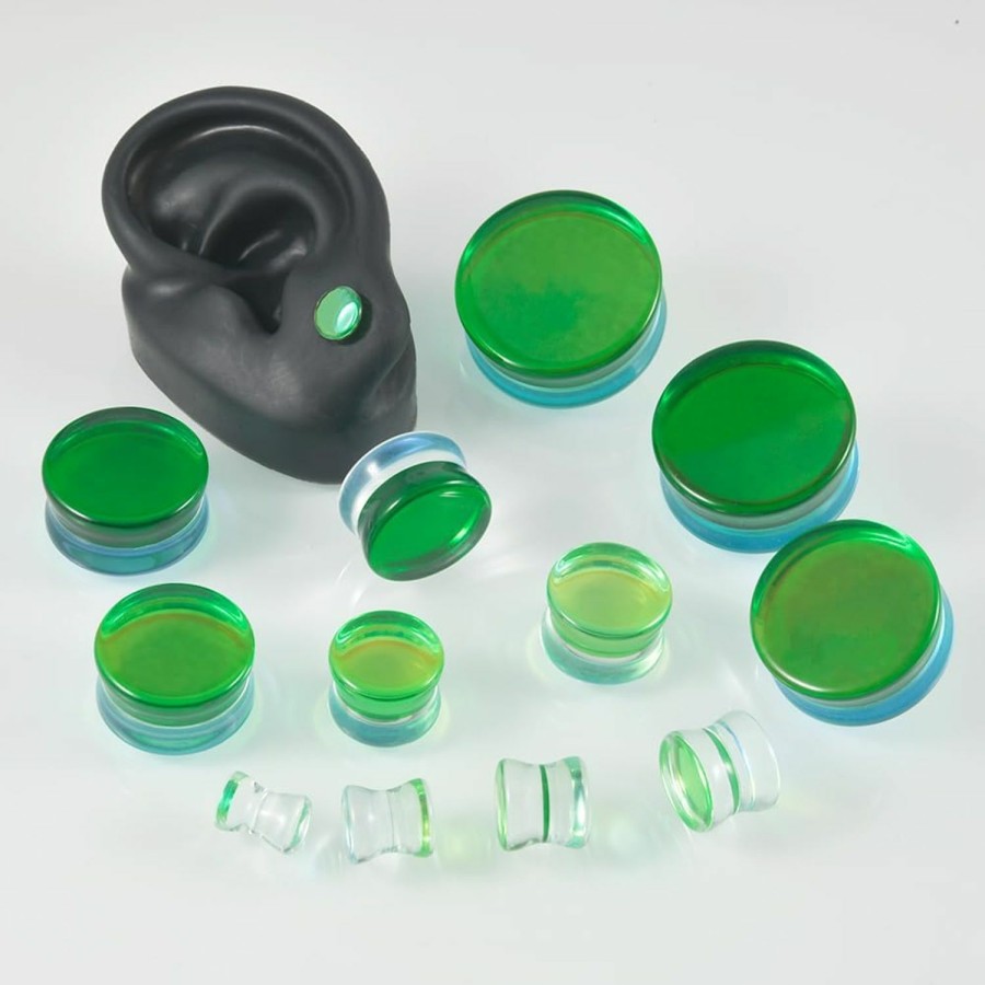 CHUANCI Pair Green Glass Double Flare Solid Ear Plug Expander Purple Glass Ear Gauge Tunnel Body Piercing Jewelry 6Mm-25Mm/2G-1'' Body Piercing Plugs