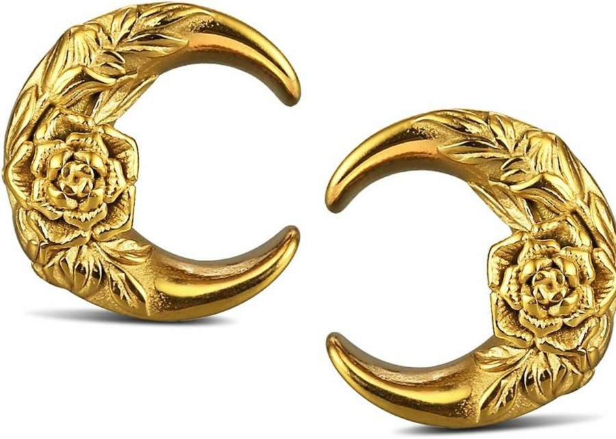 Earblity 2Pcs Crescent Moon Saddle Plugs 316 Stainless Steel Ear Gauges Hypoallergenic Ear Gauges Expander Piercing Body Jewelry Body Piercing Plugs