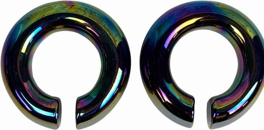 Mystic Metals Body Jewelry Pair Of Iridescent Oil Slick Glass Hoops (Pg-579) Body Piercing Plugs