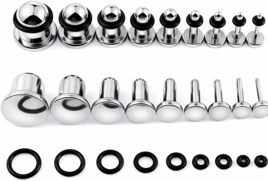 Stuppendux Stuppendux 9Pairs Stainless Steel Stretching Kit Ear Plugs Expander Single Flat Body Piercing Jewelry Set 14G-00G 1.6Mm-10Mm Body Piercing Plugs