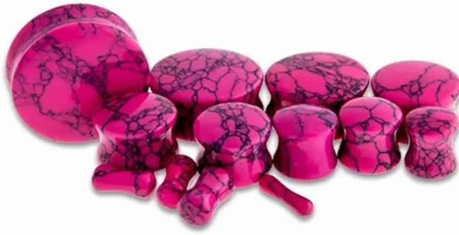 Pierced Owl Hot Pink Dyed Howlite Stone Double Flared Plugs, Sold As A Pair Body Piercing Plugs