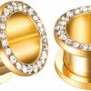 NewZenro Newzenro 14K Gold Plated Crystal Rhinestones Cz Ear Tunnels Plugs Expander Gauges Stretcher Earrings Screw Stainless Steel Hypoallergenic Body Piercing Jewelry Personalized Gifts Men Women Bff Body Piercing Plugs