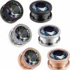 Orano Orano 3 Pairs Gauges Surgical Steel Diamond Zircon Plug Set Silve/Rose Gold/Black Gauge Earrings Gauge Stretching Kit For Ears Body Piercing Plugs