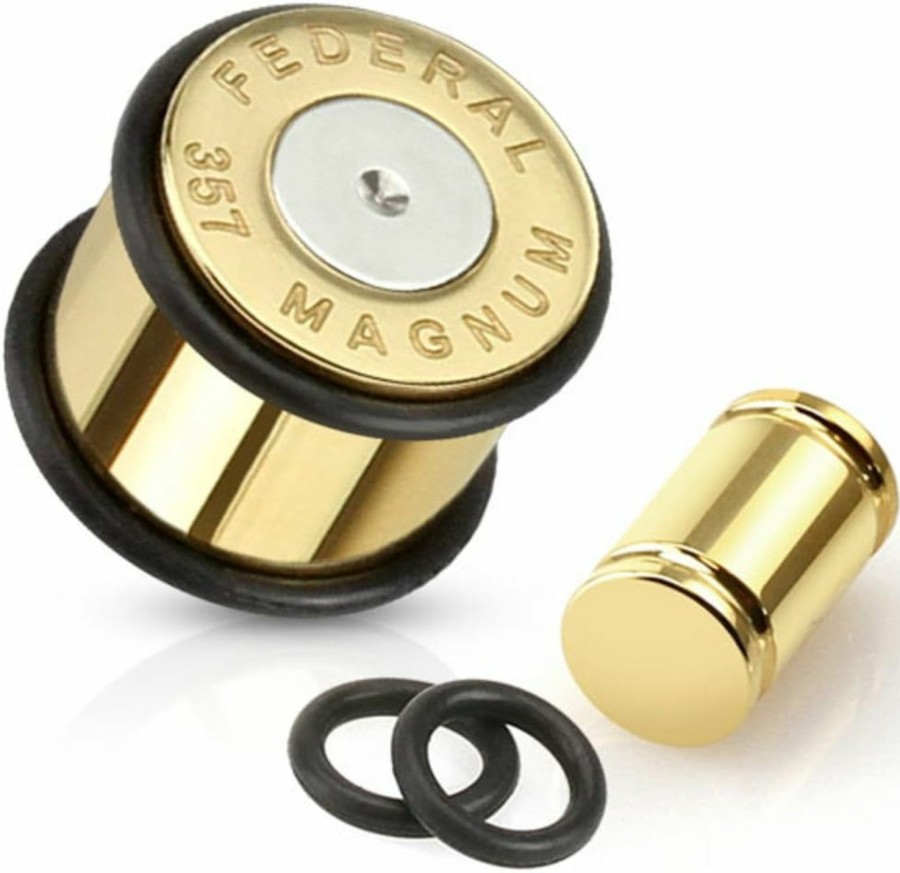 Dynamique Dynamique Pair Of Bullet Gold Ip 316L Surgical Steel Plugs With O-Rings Body Piercing Plugs