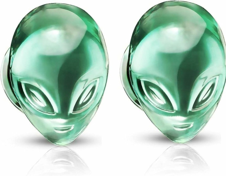 Pierced Owl Pierced Owl - Green Alien Head Double Flared Plugs, Sold As A Pair Body Piercing Plugs