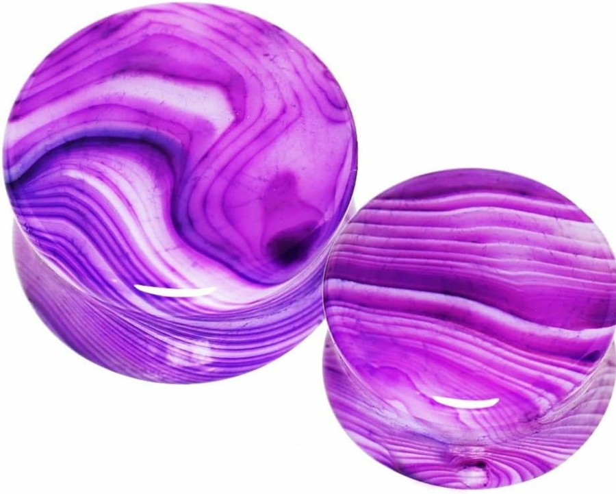 Pierced Owl Pierced Owl Natural Purple Striped Agate Stone Saddle Plugs, Sold As A Pair (16Mm (5/8\")) Body Piercing Plugs