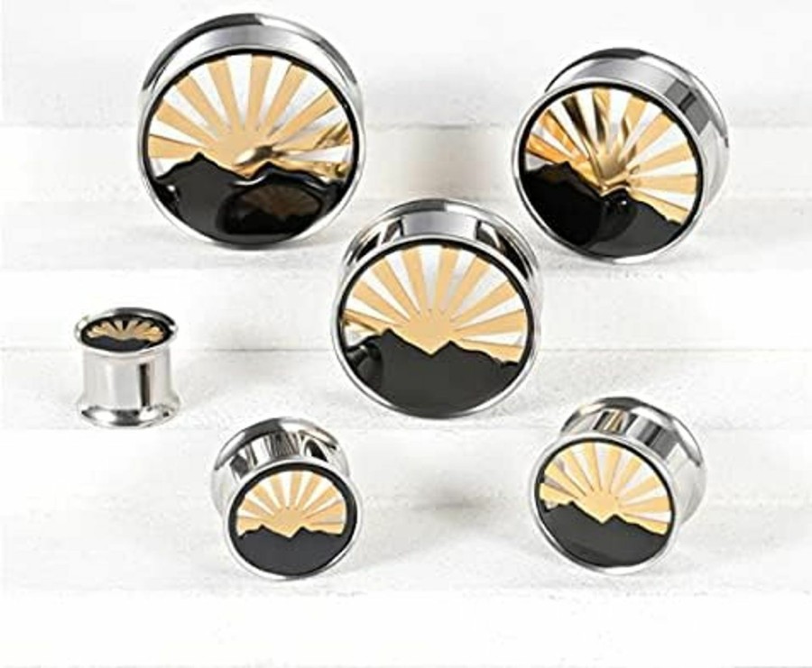 Pierced Republic Pierced Republic Sun Behind Mountains Ear Gauges - Pair Of Stainless Steel Flared Ear Plugs - 6 Size Options Body Piercing Plugs