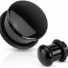 Inspiration Dezigns Inspiration Dezigns Black Agate Semi Precious Stone Domed Single Flare Plugs With O-Ring - Sold As Pairs Body Piercing Plugs