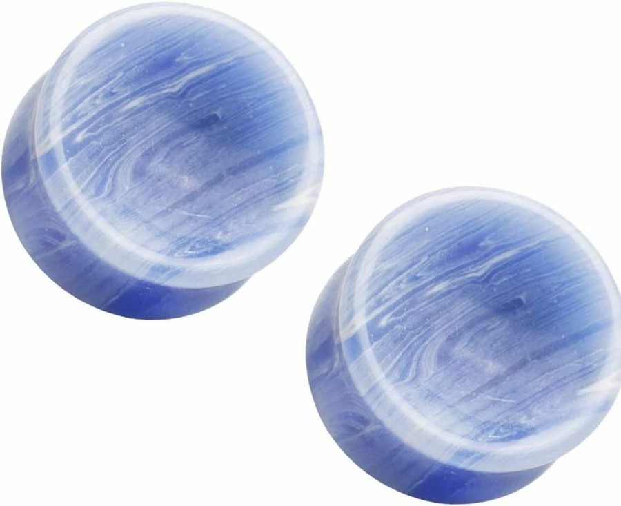 Pierced Owl Pierced Owl - Blue Lace Agate Concave Stone Double Flared Saddle Plug Gauges, Sold As A Pair Body Piercing Plugs