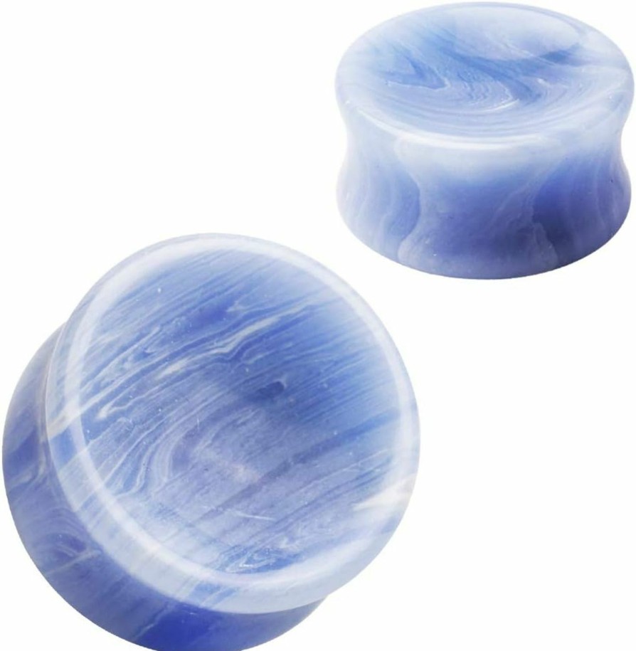 Pierced Owl Pierced Owl - Blue Lace Agate Concave Stone Double Flared Saddle Plug Gauges, Sold As A Pair Body Piercing Plugs