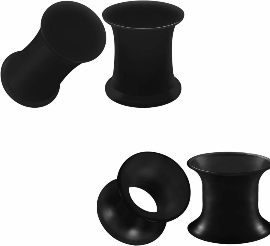 BIG GAUGES 2 Pairs Silicone Black Double Flared Saddle Piercing Jewelry Stretcher Ear Plugs Earring Lobe Flesh Tunnel Gauges Body Piercing Plugs