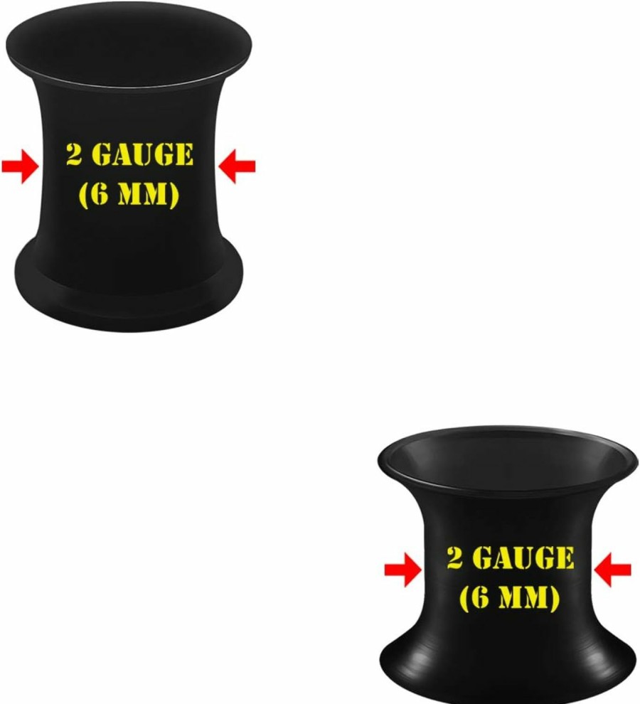 BIG GAUGES 2 Pairs Silicone Black Double Flared Saddle Piercing Jewelry Stretcher Ear Plugs Earring Lobe Flesh Tunnel Gauges Body Piercing Plugs