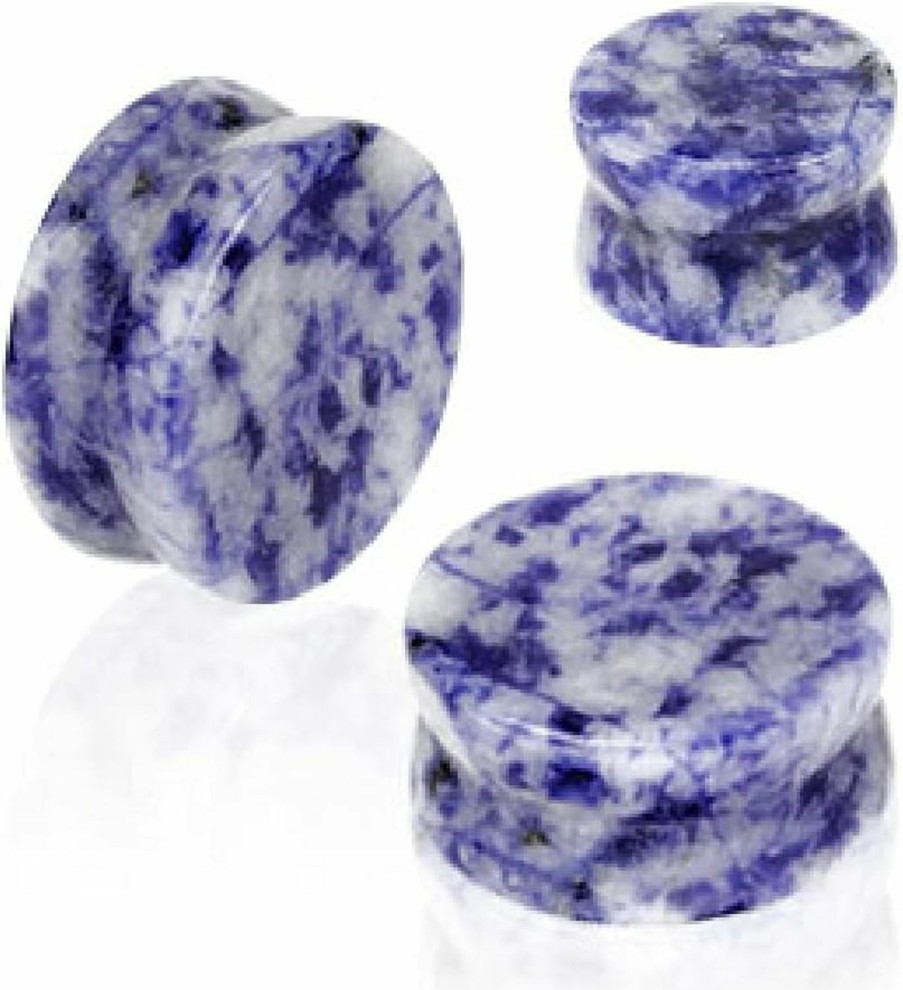 Pierced Owl Pierced Owl - Blue And White Spotted Semi Precious Stone Solid Saddle Fit Plugs, Sold As A Pair Body Piercing Plugs