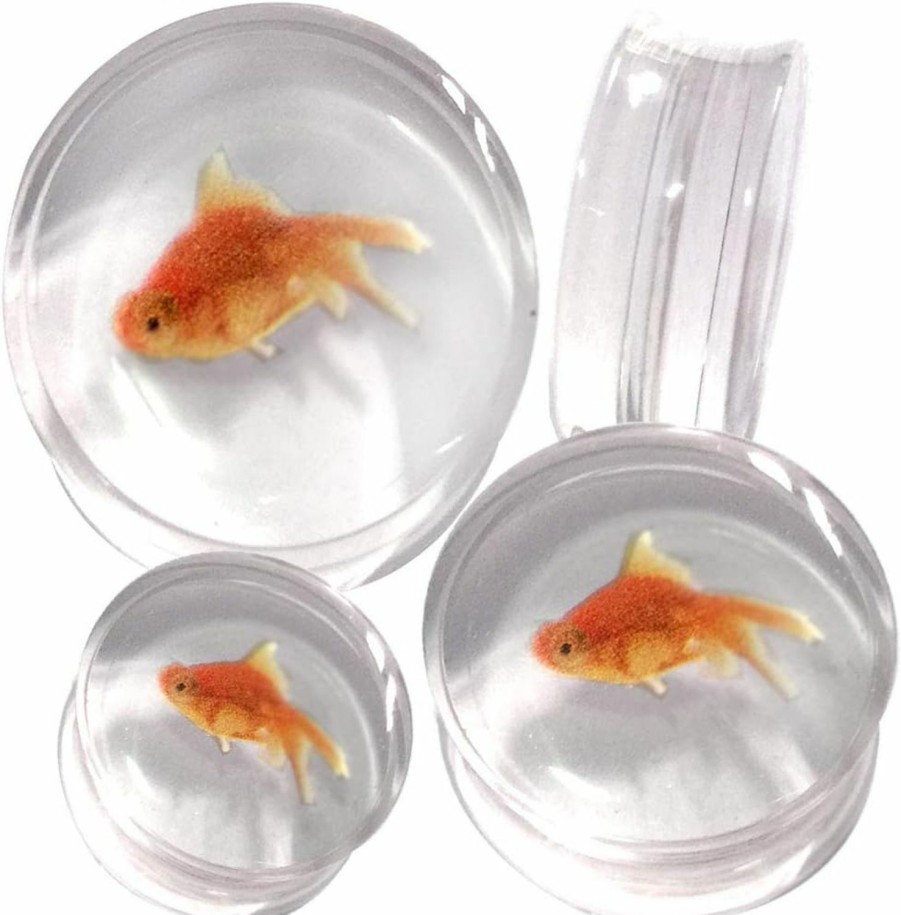 MoDTanOiz - Ear plugs 4G (5Mm) To (48Mm) Goldfish Acrylic Logo Double Flare Plug With Inlaid Design Modtanoiz (1 Pair) Body Piercing Plugs