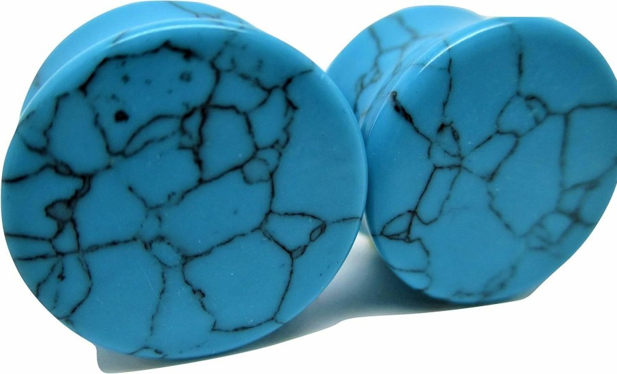 Pierced Republic Pierced Republic Turquoise Stone Ear Plugs - Double Flared Gauges - 7 Sizes - Pair Body Piercing Plugs