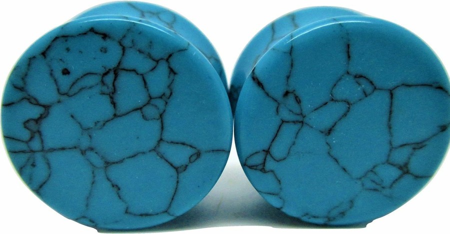 Pierced Republic Pierced Republic Turquoise Stone Ear Plugs - Double Flared Gauges - 7 Sizes - Pair Body Piercing Plugs