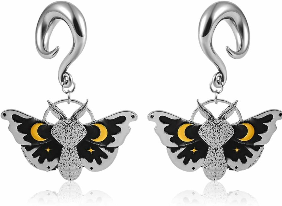 Maxbott Elegant Butterflies Stainless Steel Dangle Hooks Ear Plugs Hangers Ear Gauges Pair Selling 2G 0G Piercing Body Jewelry Body Piercing Plugs