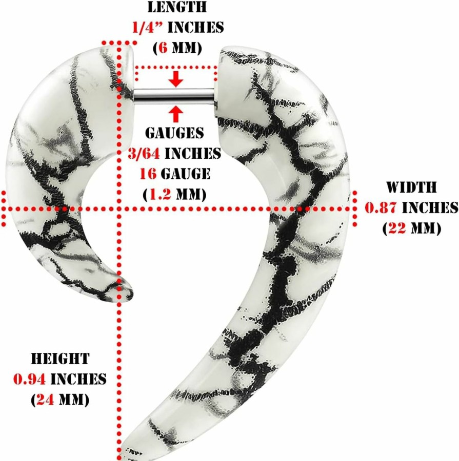 BIG GAUGES Big Gauges Pair Of Acrylic Marble Spiral Claw Fake Steel Plugs Piercing Jewelry Fake Ear Plugs Illusion Cheater Earring Lobe Body Piercing Plugs