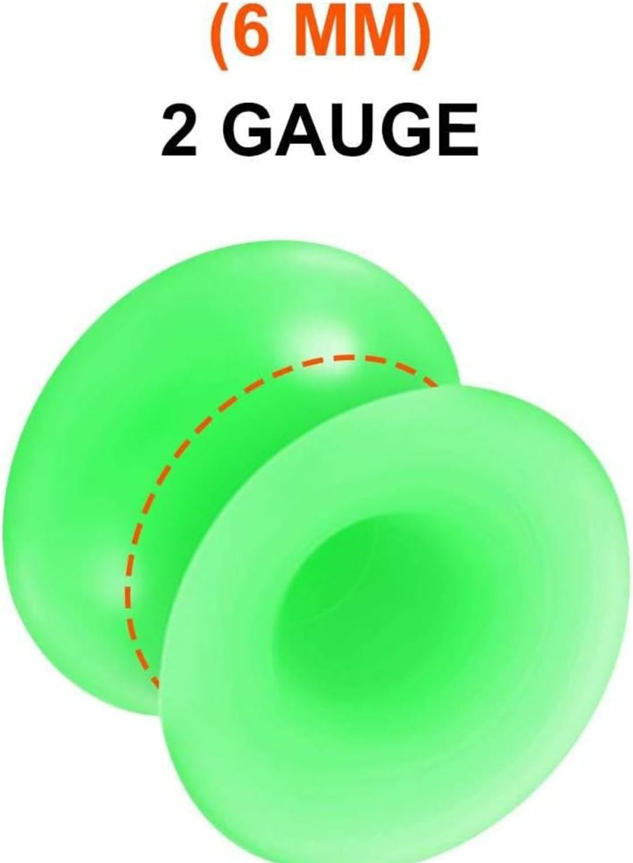 Generic 2Pcs Silicone Green Double Flared Saddle Stretcher Ear Tunnel Gauge Plug Earring Lobe Piercing Jewelry Pick Size Body Piercing Plugs