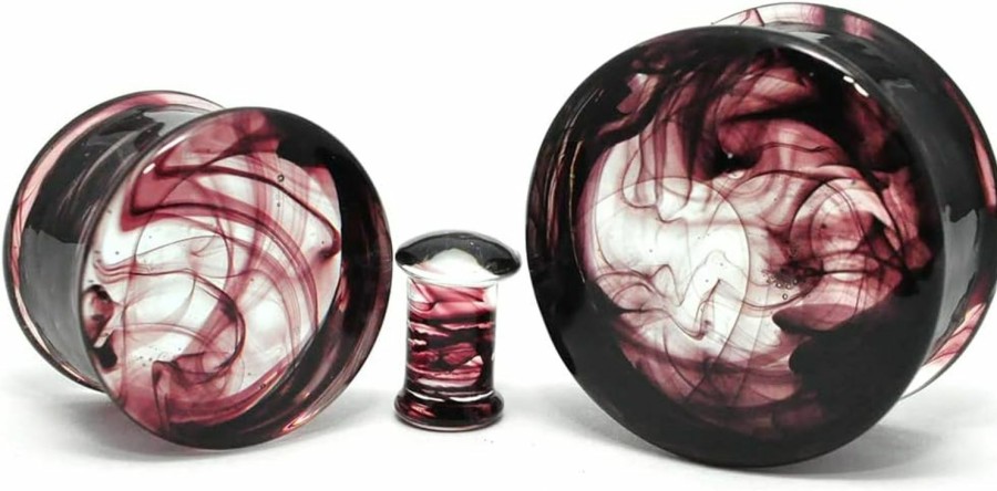 Mystic Metals Body Jewelry Pair Of Smokey Swirl Glass Double Flare Plugs (Pg-582) Body Piercing Plugs