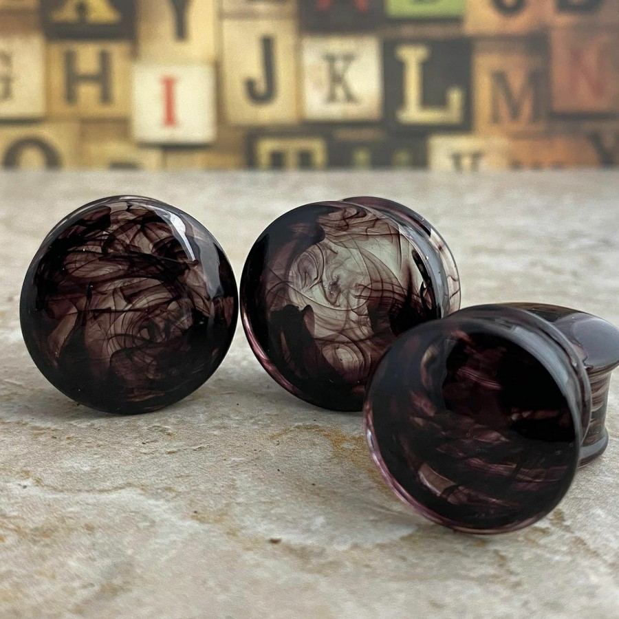 Mystic Metals Body Jewelry Pair Of Smokey Swirl Glass Double Flare Plugs (Pg-582) Body Piercing Plugs