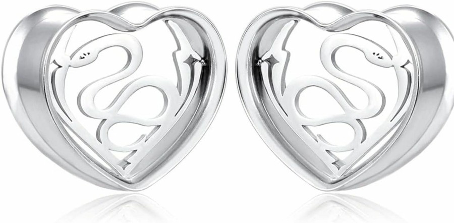 Earblity 0G - 1"(8Mm-25Mm) Stainless Steel Heart Cool Snake Ear Piercing Ear Tunnels Gauges Plugs Stretcher Expander Body Jewelry 2Pcs Body Piercing Plugs