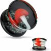 Dynamique Dynamique Pair Of Pyrex Glass Double Flared Plugs Black Back With Red And White Mushroom On Glow In Dark Sparkles Body Piercing Plugs