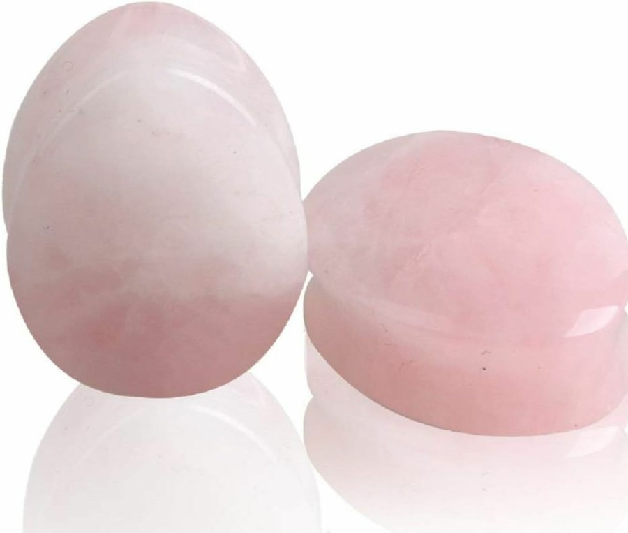 Changgaijewelry Teardrop Rose Quartz Ear Gauges Plugs Tunnels Expanders Stretcher Natural Stone Double Flared Earrings Piercing Body Jewelry (7/8\"(22Mm)) Body Piercing Plugs