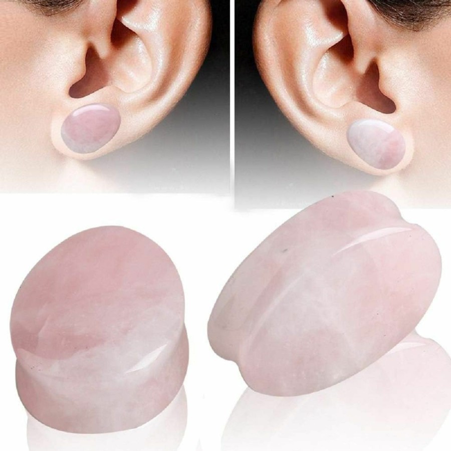 Changgaijewelry Teardrop Rose Quartz Ear Gauges Plugs Tunnels Expanders Stretcher Natural Stone Double Flared Earrings Piercing Body Jewelry (7/8\"(22Mm)) Body Piercing Plugs