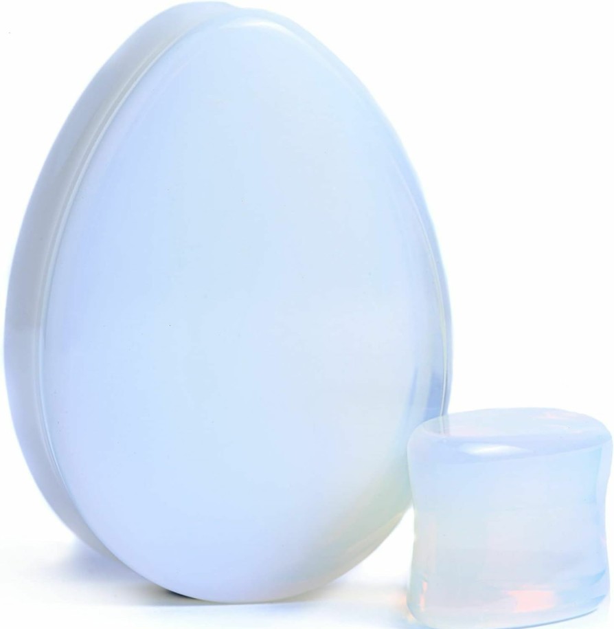 Generic Pair 1-1/2\" (38Mm) Opalite Teardrop Stone Plugs Double Flare Gauges Organic Moonstone White Clear Tunnels (2Pcs) Body Piercing Plugs