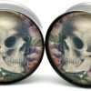 Mystic Metals Body Jewelry Mystic Metals Body Jewelry Large Gauge Vintage Skull Style 6 Picture Plugs - Sold As A Pair Body Piercing Plugs