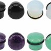 PunkTracker 4 Pairs 4G-11/16\" Mixed Natural Stone Ear Plugs Gauges Single Flared Stretchers Expander Silicone O-Rings Body Piercing Plugs