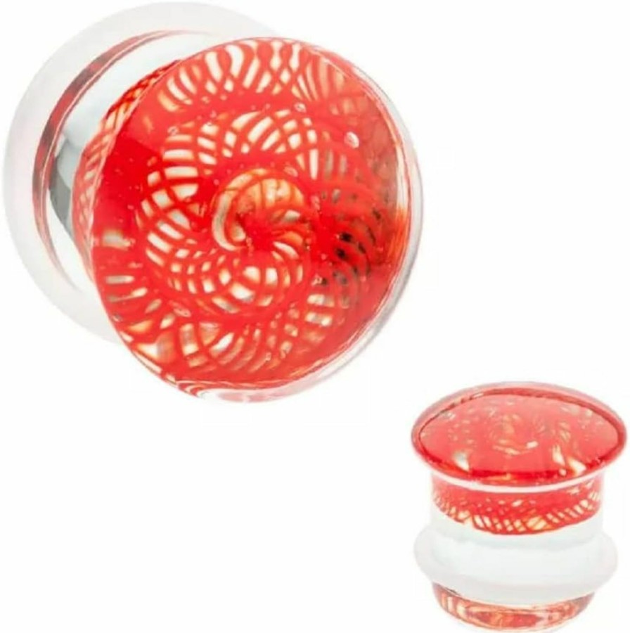 Pierced Owl Pierced Owl Red Woven Spiral Design Glass Single Flare Plugs, Sold As Pair Body Piercing Plugs