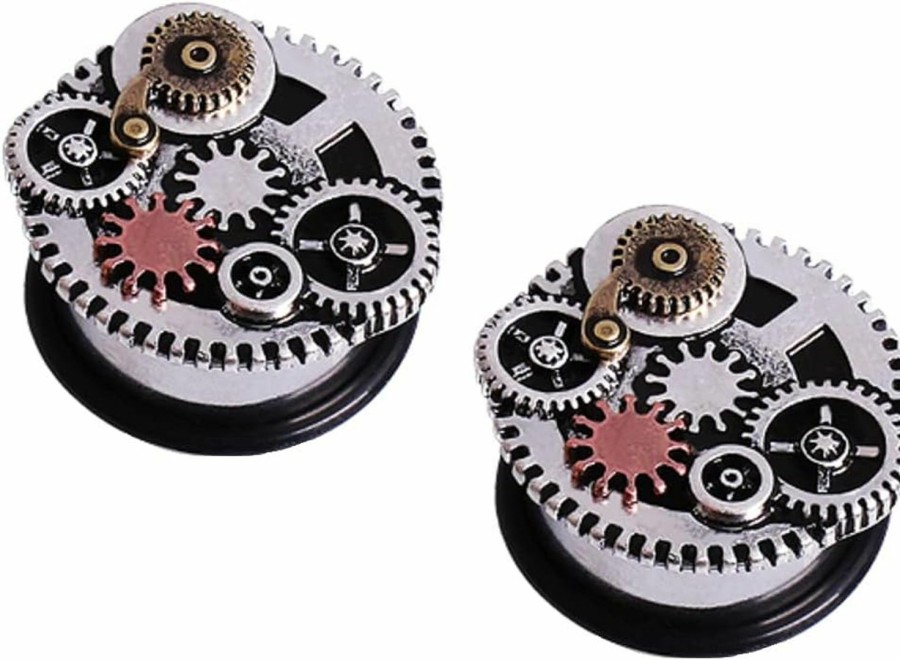 Pierced Owl Pierced Owl - 316L Surgical Steel Steampunk Gear Plug Gauges With Black O-Rings, Sold As Pair Body Piercing Plugs